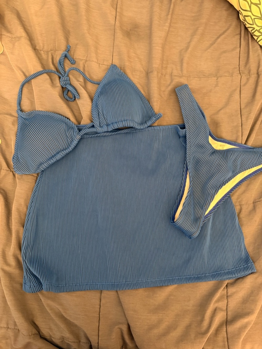 Blue Ribbed Bikini Set with skirt